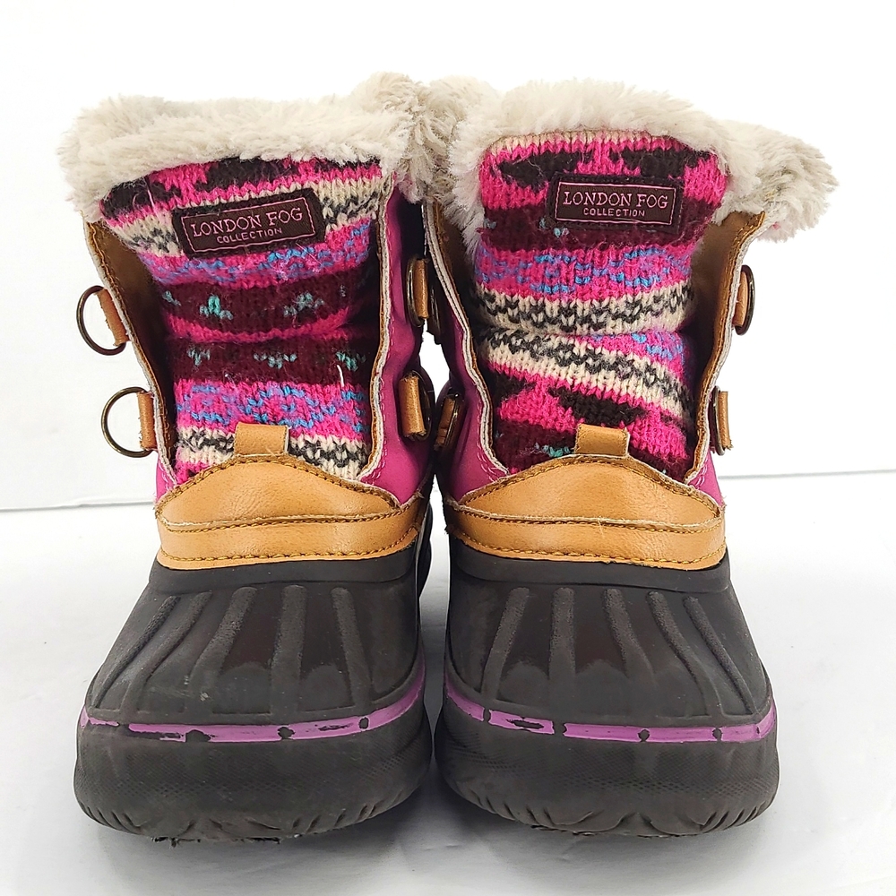 London Fog 11 pink black tan turquois white fuzzy warm lace up winter snow boots